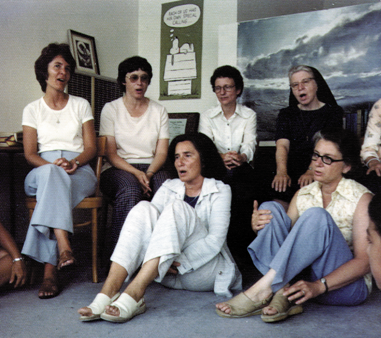 Sisters of St. Joseph of Carondelet sing alongside St. Joseph Center co-founders Sister Louise Bernstein and Sister Marilyn Therese Rudy during a 1976 liturgy.