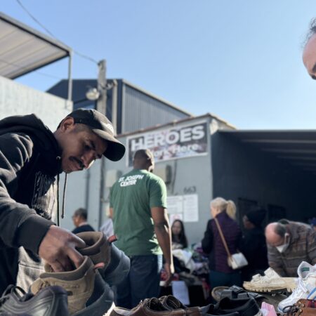 Volunteers and staff distributing supplies after the 2025 wildfires.