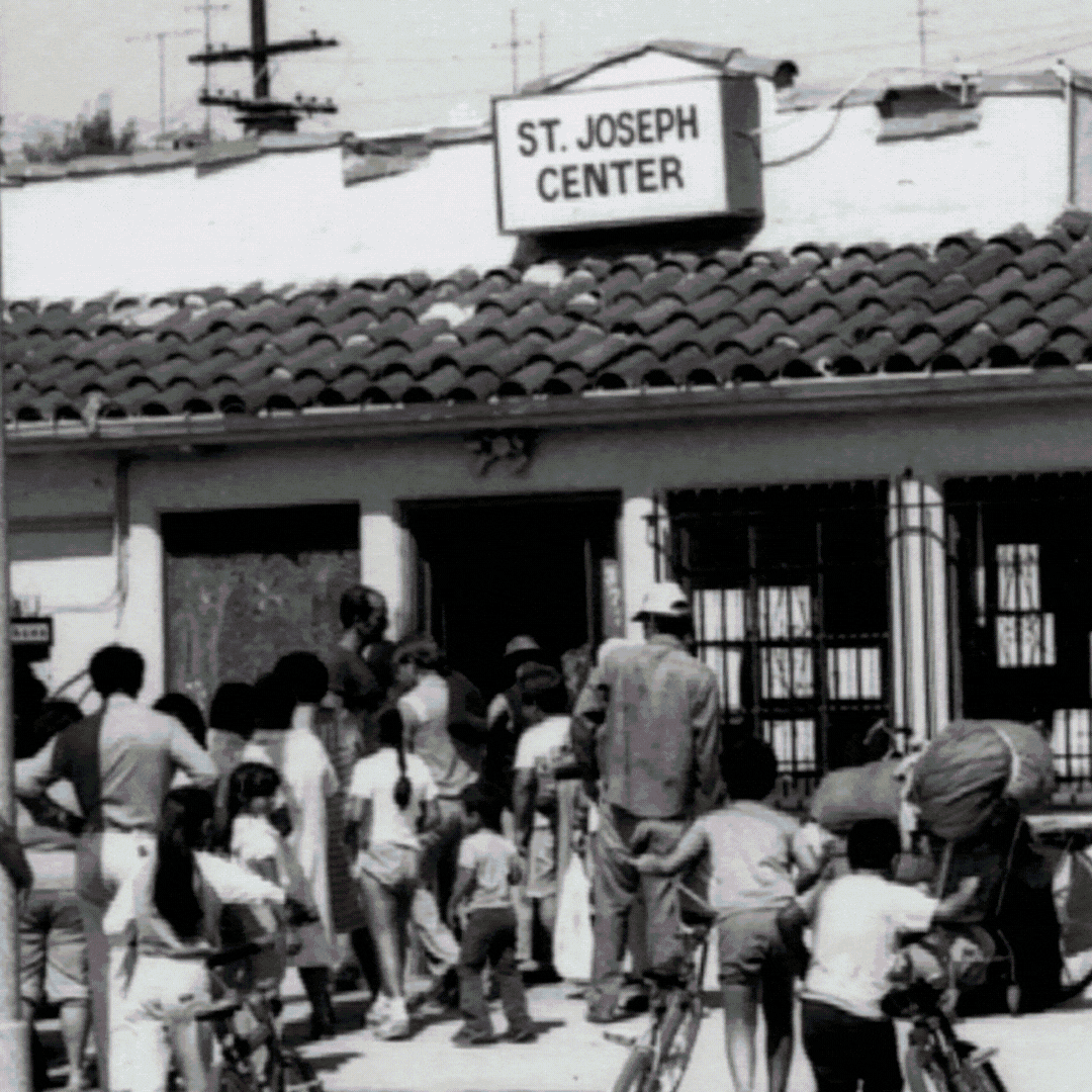Historic and present-day photos of St. Joseph Center volunteers and families